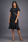 Load image into Gallery viewer, Black Dress With Gathers At Bottom & Ruffle Sleeves