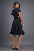Load image into Gallery viewer, Black Dress With Gathers At Bottom & Ruffle Sleeves