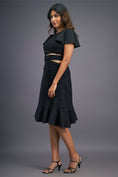 Load image into Gallery viewer, Black Dress With Gathers At Bottom & Ruffle Sleeves