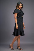 Load image into Gallery viewer, Black Dress With Gathers At Bottom & Ruffle Sleeves