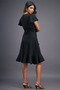 Load image into Gallery viewer, Black Dress With Gathers At Bottom & Ruffle Sleeves