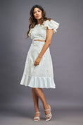 Load image into Gallery viewer, White Dress With Gathers At Bottom & Ruffle Sleeves