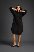 Load image into Gallery viewer, Black Puffed Sleeve Shirt Dress with Sheer Back