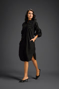 Load image into Gallery viewer, Black Puffed Sleeve Shirt Dress with Sheer Back