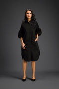 Load image into Gallery viewer, Black Puffed Sleeve Shirt Dress with Sheer Back