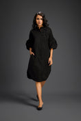 Load image into Gallery viewer, Black Puffed Sleeve Shirt Dress with Sheer Back