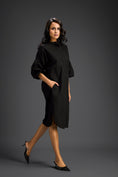 Load image into Gallery viewer, Black Puffed Sleeve Shirt Dress with Sheer Back