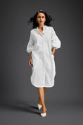 Load image into Gallery viewer, White Puffed Sleeve Shirt Dress with Sheer Back