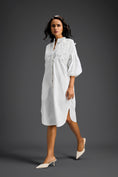 Load image into Gallery viewer, White Puffed Sleeve Shirt Dress with Sheer Back