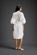 Load image into Gallery viewer, White Puffed Sleeve Shirt Dress with Sheer Back