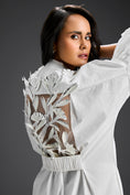 Load image into Gallery viewer, White Puffed Sleeve Shirt Dress with Sheer Back