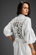 Load image into Gallery viewer, White Puffed Sleeve Shirt Dress with Sheer Back