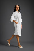 Load image into Gallery viewer, White Puffed Sleeve Shirt Dress with Sheer Back