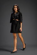 Load image into Gallery viewer, Black Puff Sleeves V-Neck 3D Embellished Dress