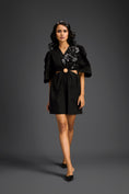 Load image into Gallery viewer, Black Puff Sleeves V-Neck 3D Embellished Dress