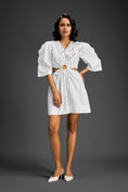 Load image into Gallery viewer, White Puff Sleeves V-Neck 3D Embellished Dress