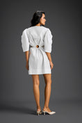 Load image into Gallery viewer, White Puff Sleeves V-Neck 3D Embellished Dress