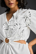 Load image into Gallery viewer, White Puff Sleeves V-Neck 3D Embellished Dress