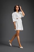 Load image into Gallery viewer, White Puff Sleeves V-Neck 3D Embellished Dress