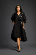 Load image into Gallery viewer, Black Embellished Puff Sleeve High-Low Dress