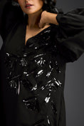 Load image into Gallery viewer, Black Embellished Puff Sleeve High-Low Dress