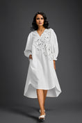 Load image into Gallery viewer, White Embellished Puff Sleeve High-Low Dress