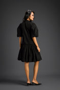 Load image into Gallery viewer, Black 3D Floral Embellished Puff Sleeve Dress