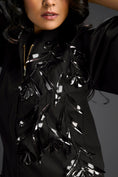 Load image into Gallery viewer, Black 3D Floral Embellished Puff Sleeve Dress