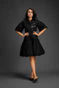 Load image into Gallery viewer, Black 3D Floral Embellished Puff Sleeve Dress