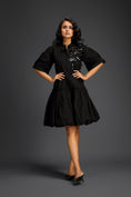 Load image into Gallery viewer, Black 3D Floral Embellished Puff Sleeve Dress