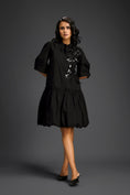 Load image into Gallery viewer, Black 3D Floral Embellished Puff Sleeve Dress