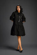 Load image into Gallery viewer, Black 3D Floral Embellished Puff Sleeve Dress