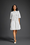 Load image into Gallery viewer, White 3D Floral Embellished Puff Sleeve Dress