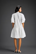Load image into Gallery viewer, White 3D Floral Embellished Puff Sleeve Dress