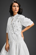 Load image into Gallery viewer, White 3D Floral Embellished Puff Sleeve Dress