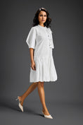 Load image into Gallery viewer, White 3D Floral Embellished Puff Sleeve Dress