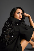 Load image into Gallery viewer, Black 3D Floral & Glossy Leaf Embellished Co-ord Set