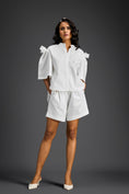 Load image into Gallery viewer, White 3D Floral & Glossy Leaf Embellished Co-ord Set