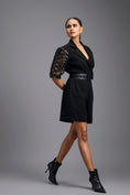 Load image into Gallery viewer, Black Playsuit with Woven Belt & Mesh Sleeves