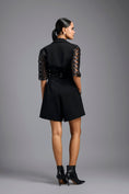 Load image into Gallery viewer, Black Playsuit with Woven Belt & Mesh Sleeves