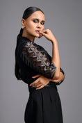 Load image into Gallery viewer, Black Playsuit with Woven Belt & Mesh Sleeves