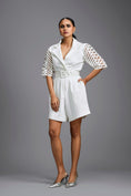 Load image into Gallery viewer, White Playsuit with Woven Belt & Mesh Sleeves
