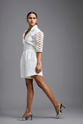 Load image into Gallery viewer, White Playsuit with Woven Belt & Mesh Sleeves