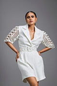 Load image into Gallery viewer, White Playsuit with Woven Belt & Mesh Sleeves