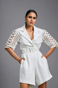 Load image into Gallery viewer, White Playsuit with Woven Belt & Mesh Sleeves