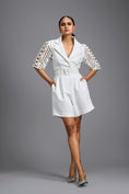 Load image into Gallery viewer, White Playsuit with Woven Belt & Mesh Sleeves