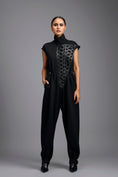 Load image into Gallery viewer, Black High-Neck Jumpsuit with Woven Leather Panel