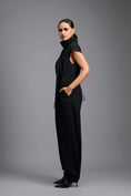 Load image into Gallery viewer, Black High-Neck Jumpsuit with Woven Leather Panel