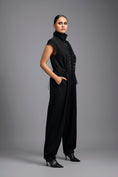 Load image into Gallery viewer, Black High-Neck Jumpsuit with Woven Leather Panel