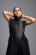 Load image into Gallery viewer, Black High-Neck Jumpsuit with Woven Leather Panel
